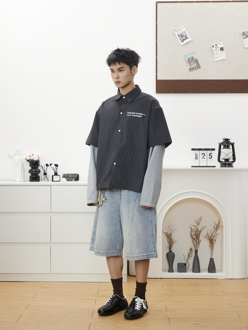 BTSG break two-piece striped shirt