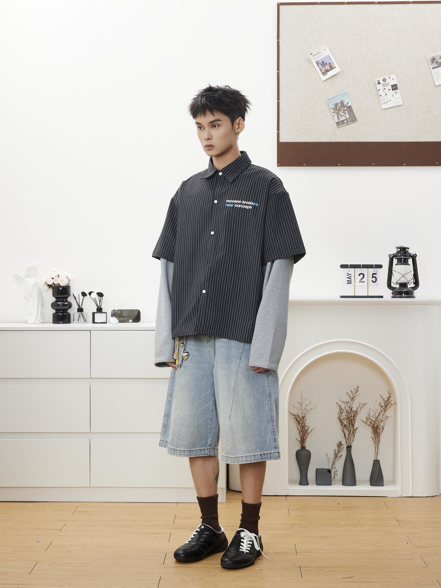 BTSG break two-piece striped shirt