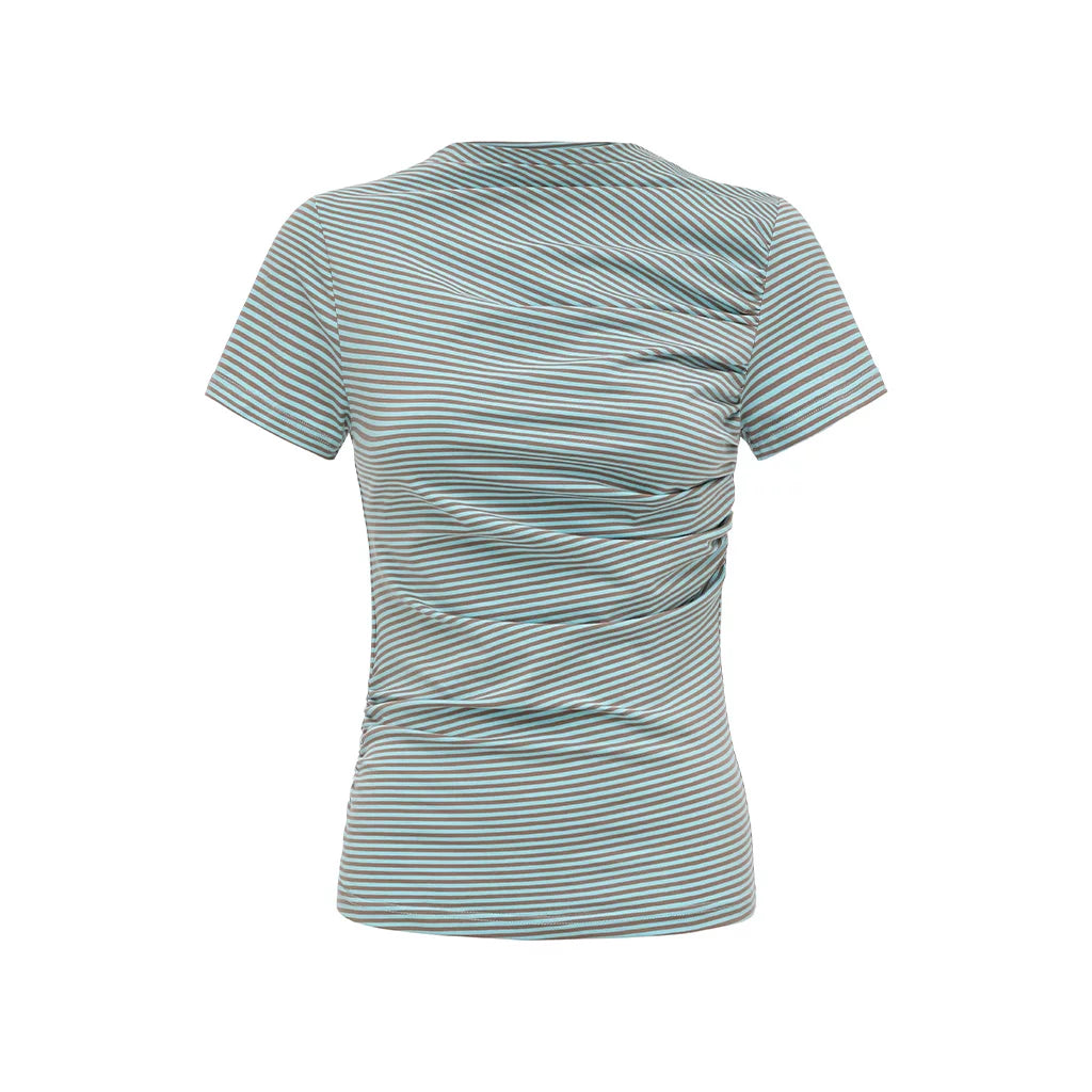 Oinimi Fold Front Shoulder Waist Thin Tee