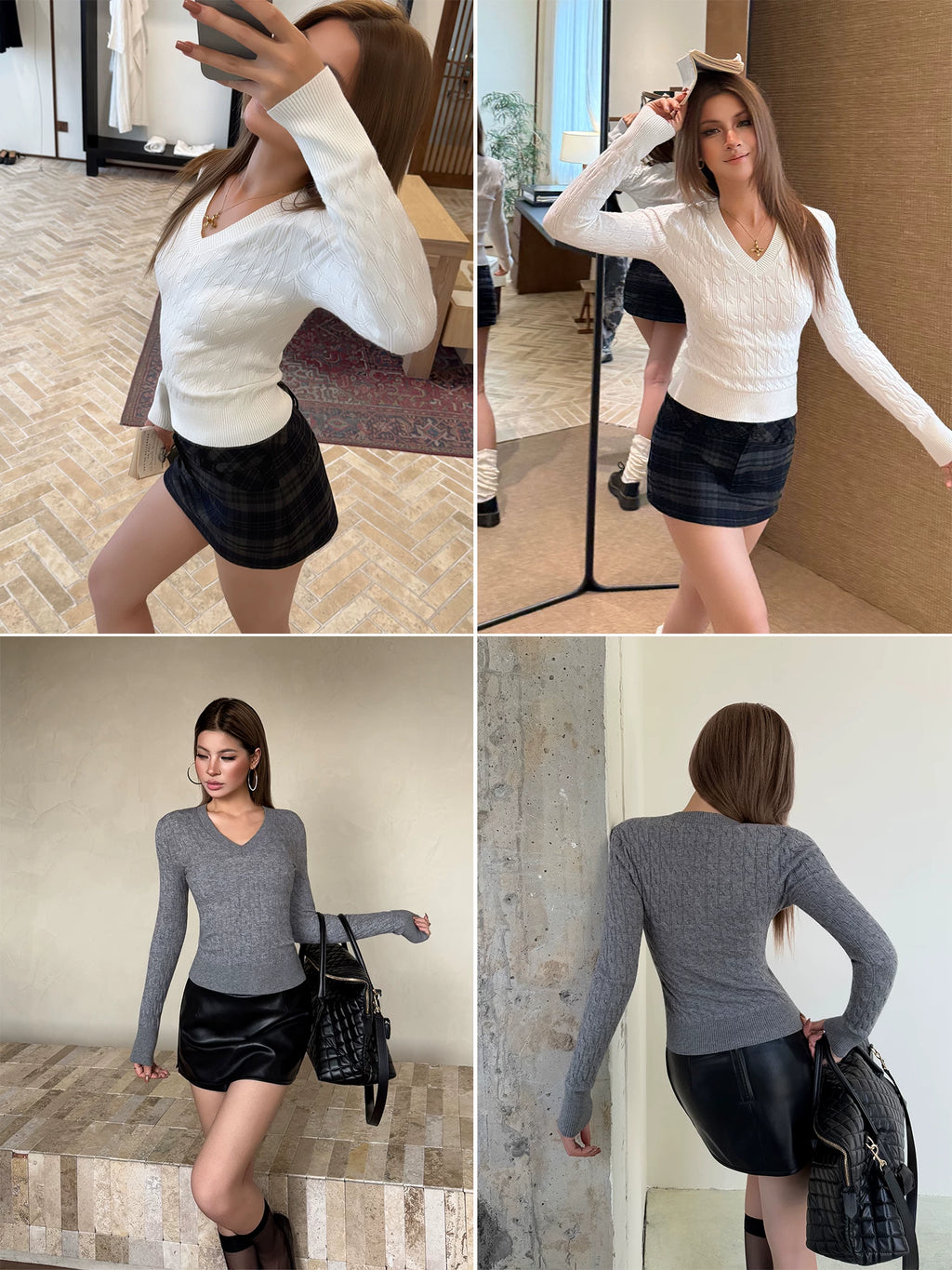 Audwyn V-neck Twisted Knitted Slim-fitting Sweater
