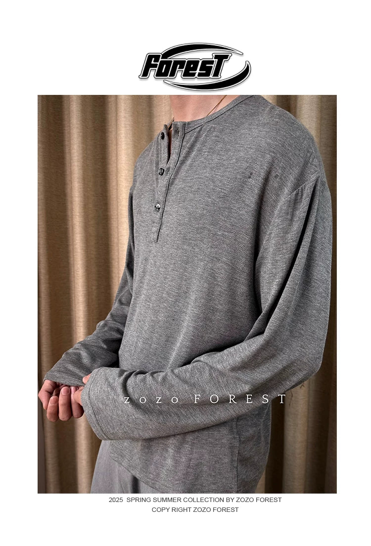 ZOZOFOREST Soft Waxy Light Henry Neck Long-sleeved Sweater