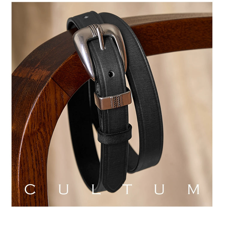 CULTUM Vintage Versatile Engraved Silver Buckle Leather Belt