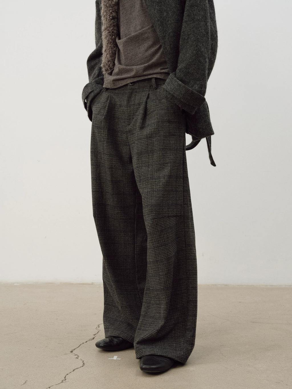 NOT UGLY Vintage Double-pleated Loose Plaid Casual Pants