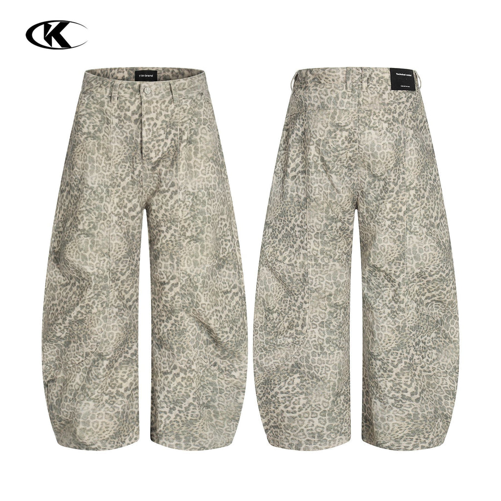 11KN Leopard Print Wide-leg Loose and Thin Tooling Casual Pants
