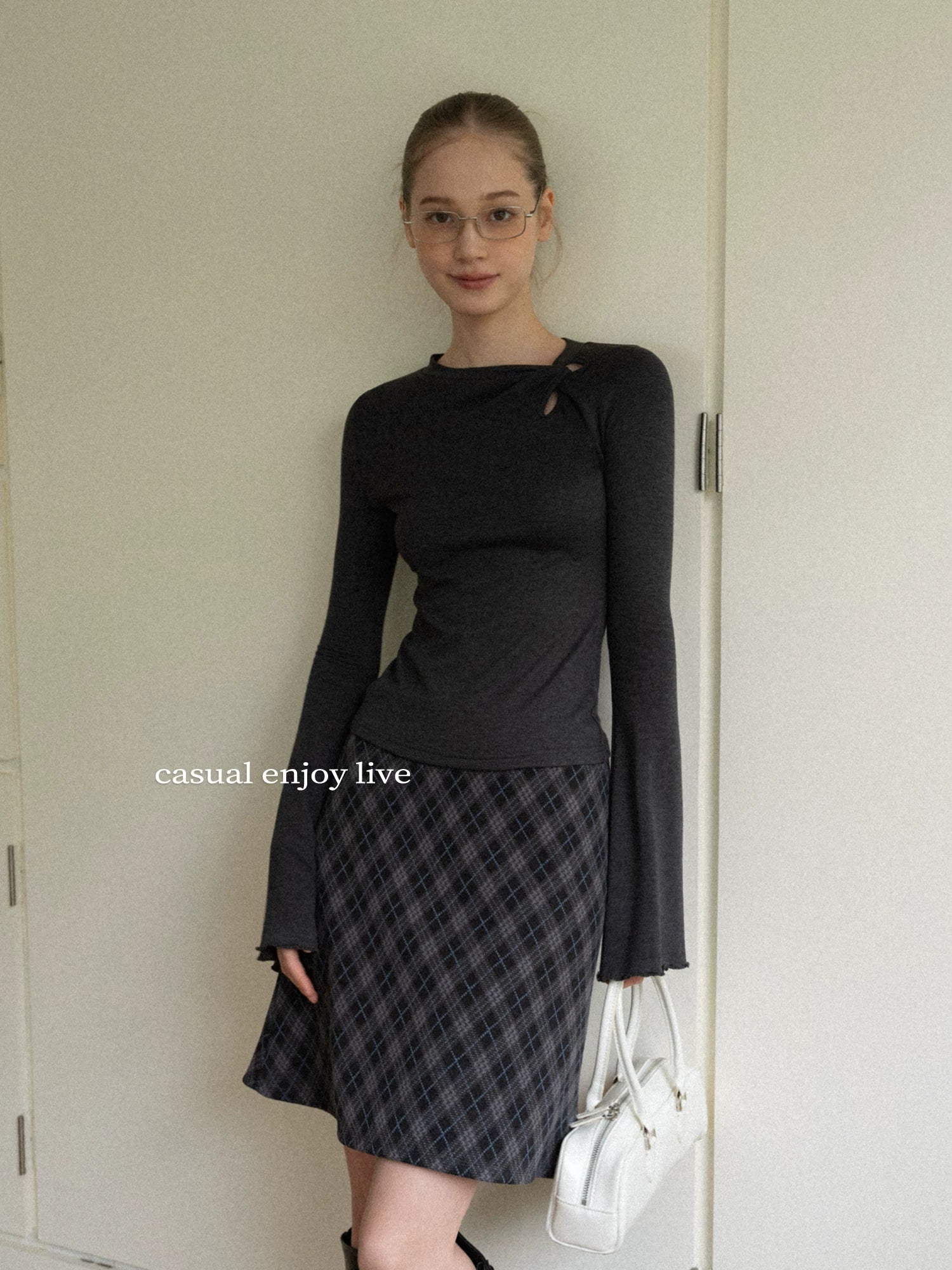 EGGKA Retro Plaid Fishtail Slim Skirt