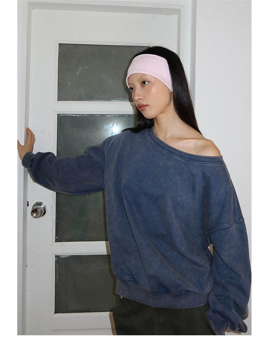 FUNKYFUN Loose Boat Collar Drop Shoulder Pullover Sweater