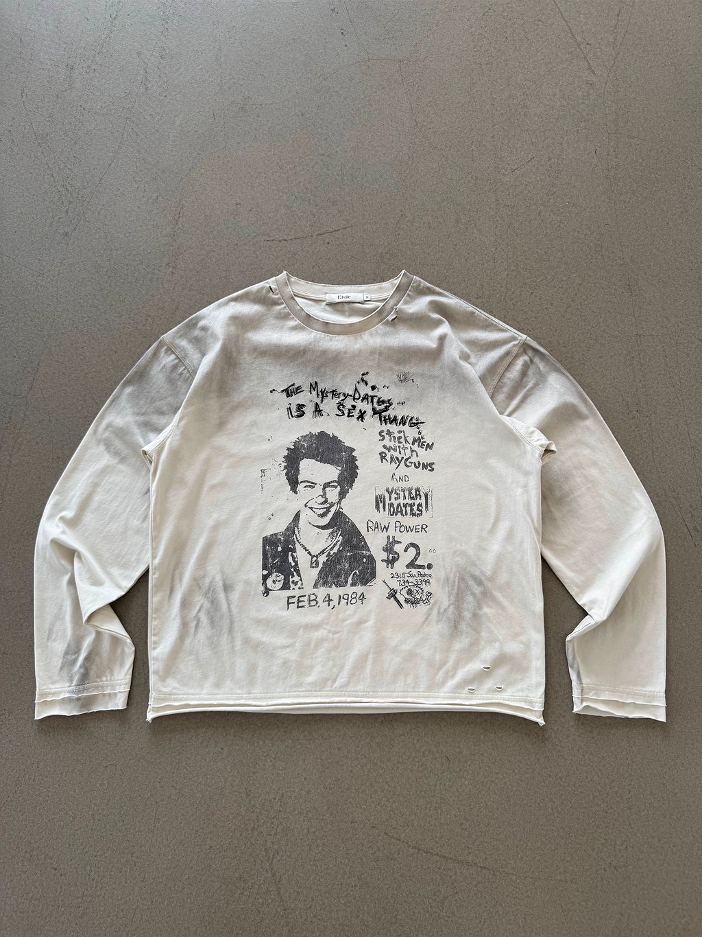 Erole Dirty Dye Old Damage Embroidery Print Long Sleeve