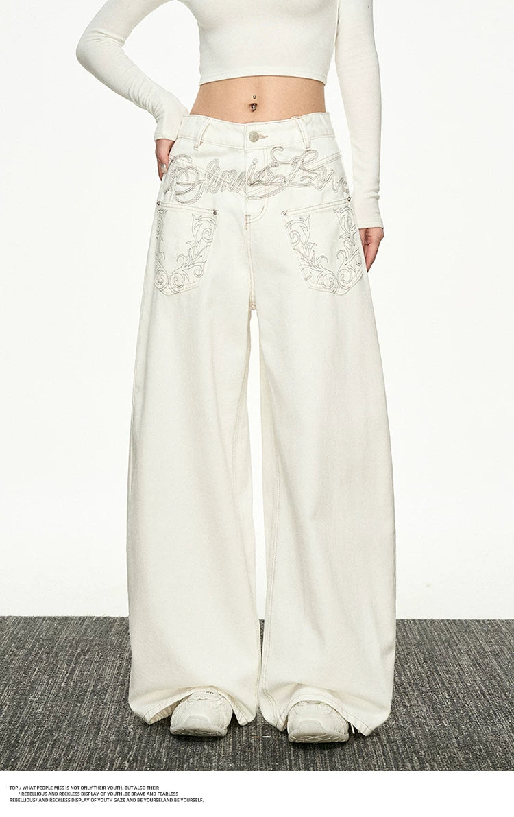 Aaisup Embroidered Straight Loose Jeans