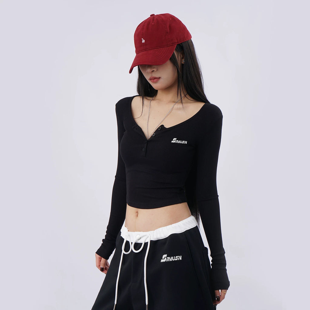 SAMUSAN Semi-open Neck Slim-fitting Versatile Long Sleeves