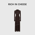 RICH IN CHEESE Turndown Collar Waist Slim Knitted Dress