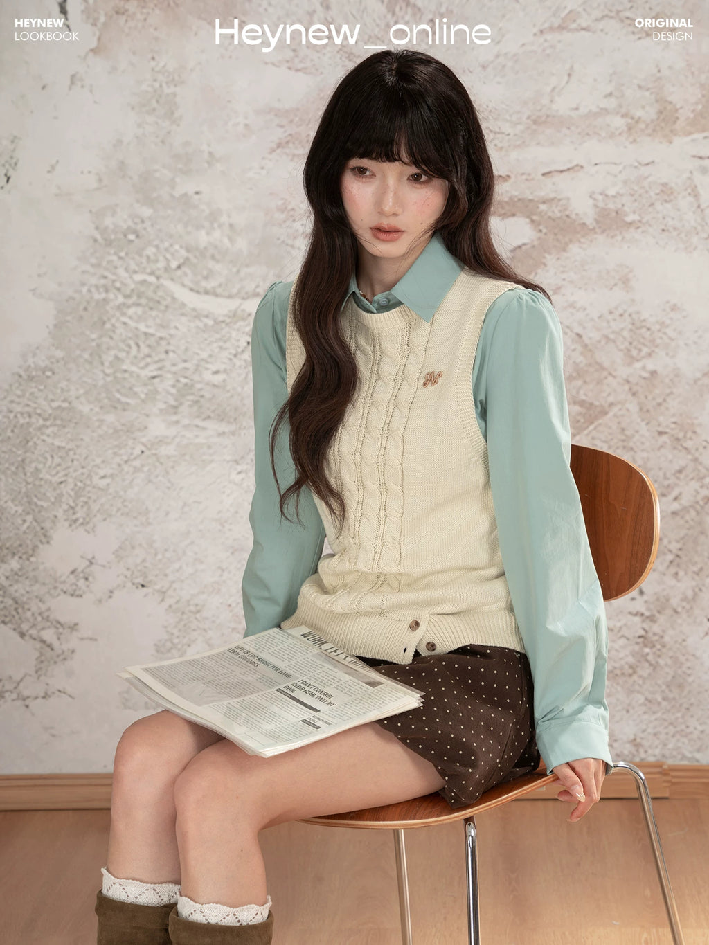 LOVEHEYNEW Waist Skinny Lace-Up Polo Neck Long Sleeve Shirt