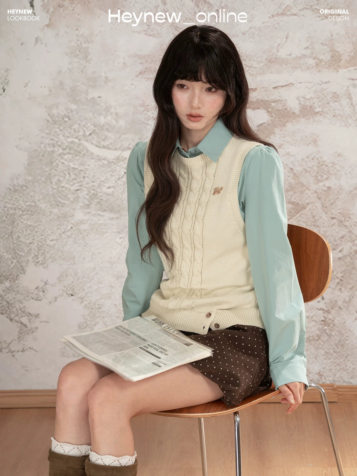 LOVEHEYNEW Waist Skinny Lace-Up Polo Neck Long Sleeve Shirt