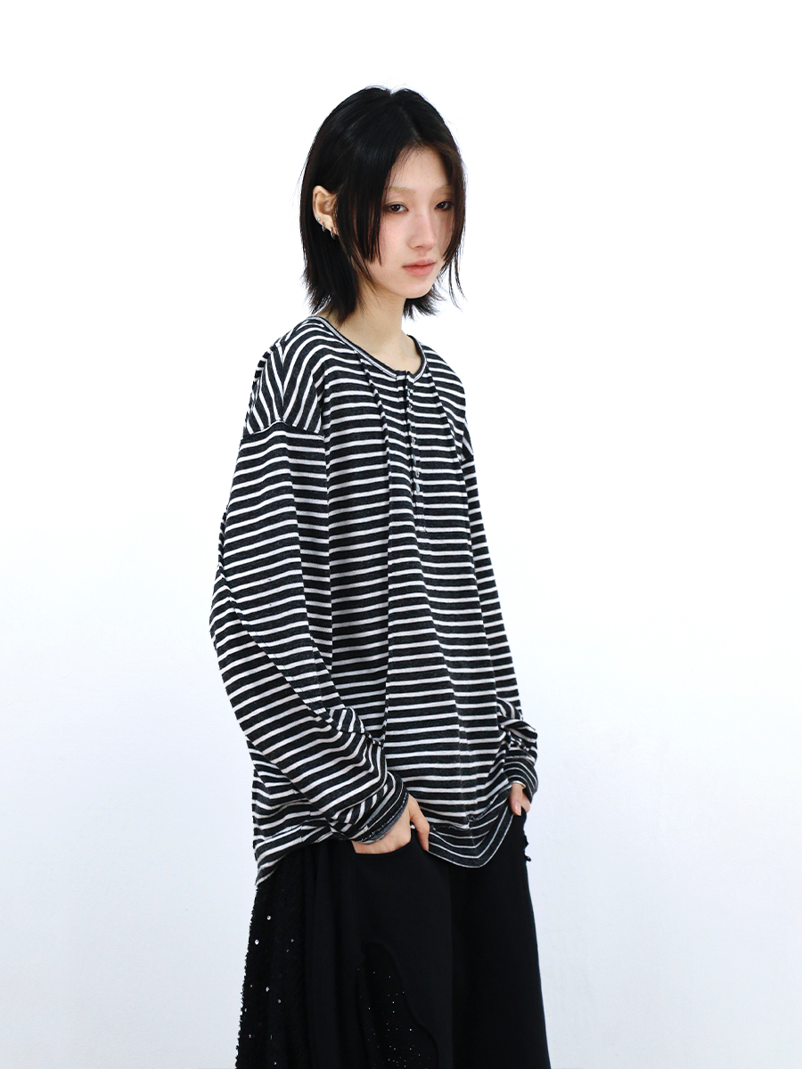 RELABEL Striped Splicing Casual Long Sleeve