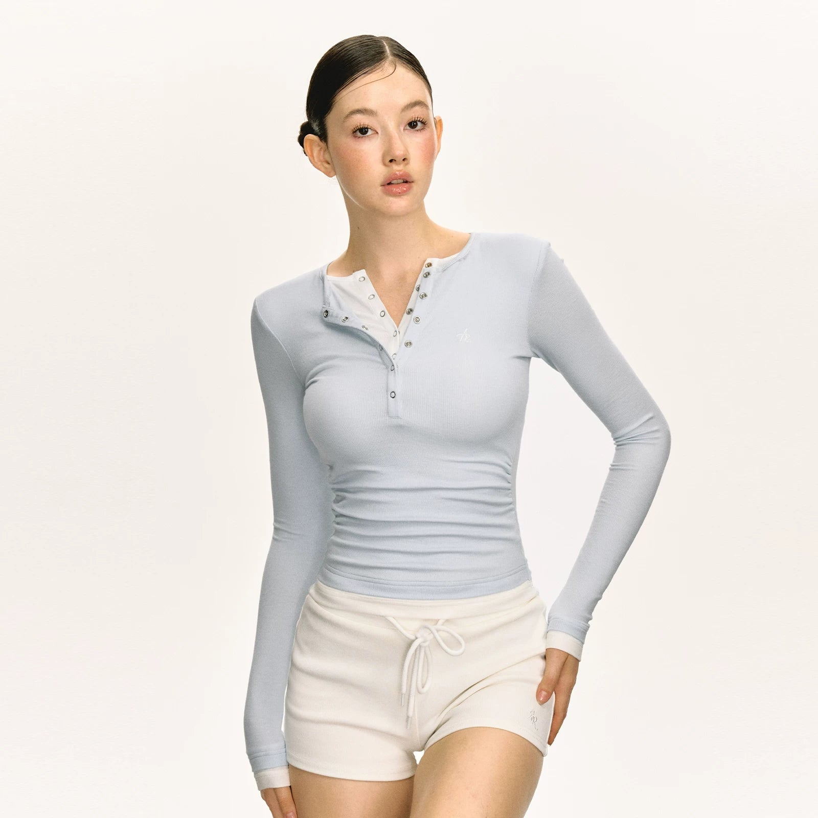 Ariseism Henry Collar Slim-fit Knitted Fake Two-piece Long Sleeve