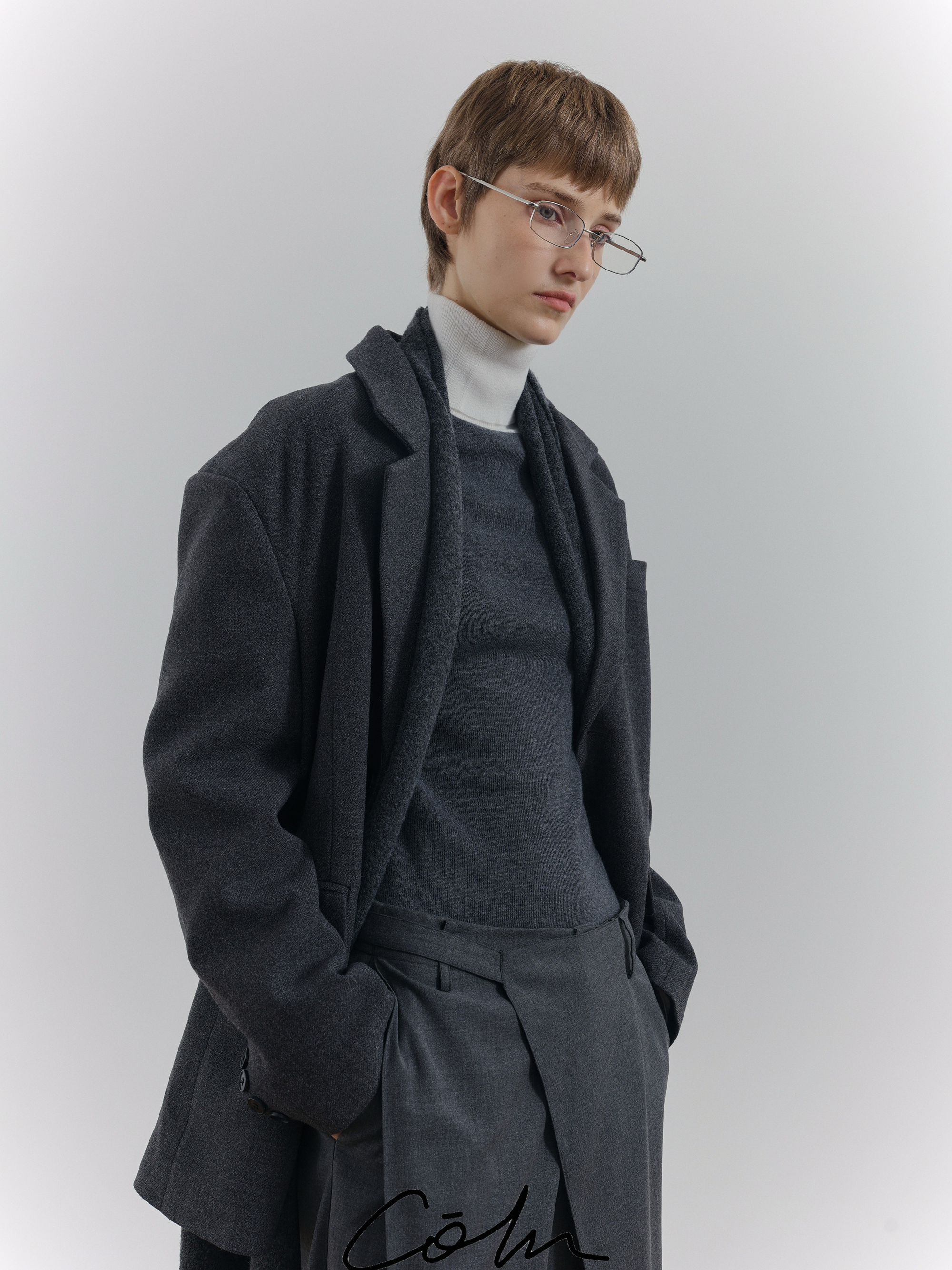 COLN Shoulder Padded Woolen Blazer