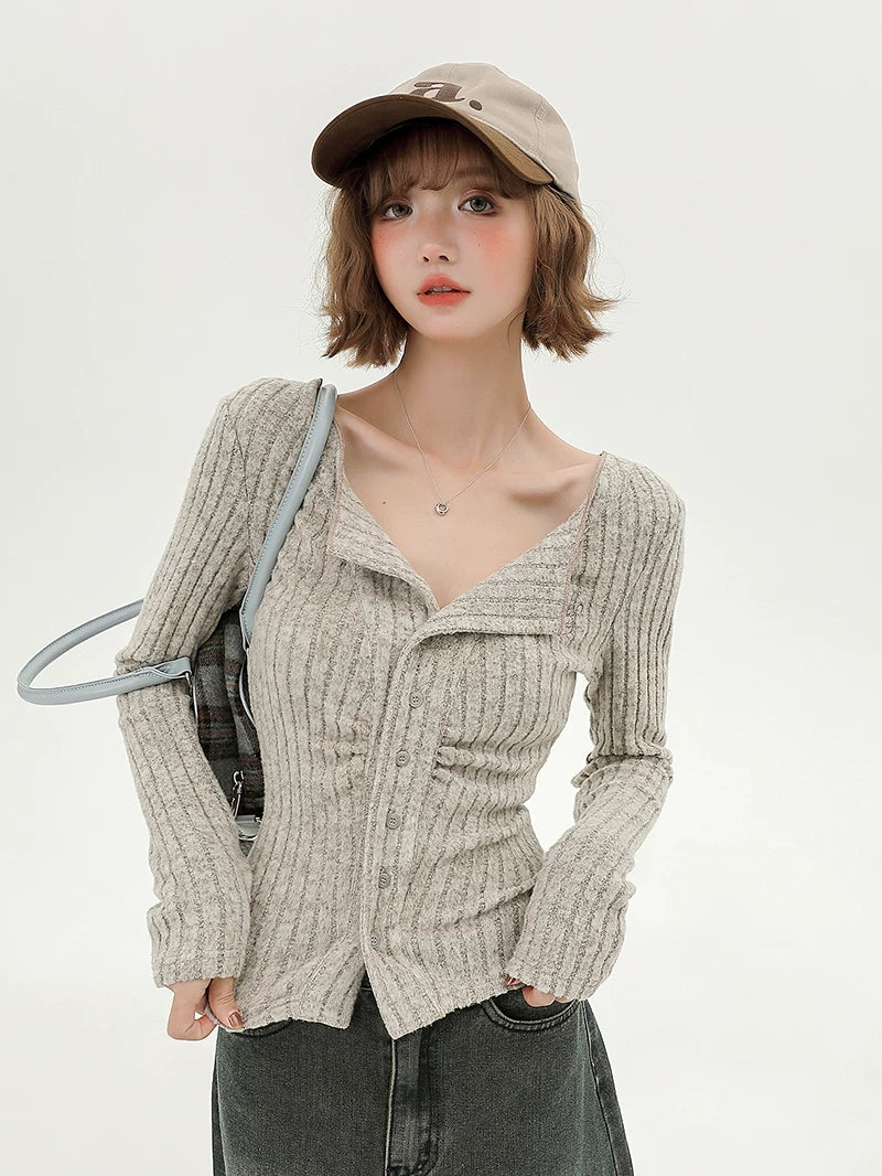 Girlyhalo Silmslimming Look Single-breasted Knittingcardigan