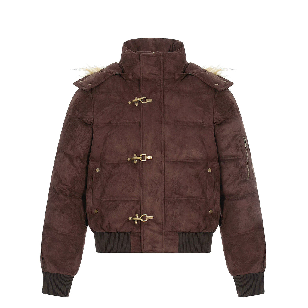 NOMANIAI Vintage Suede Hooded Removable Stand-Up Jacket