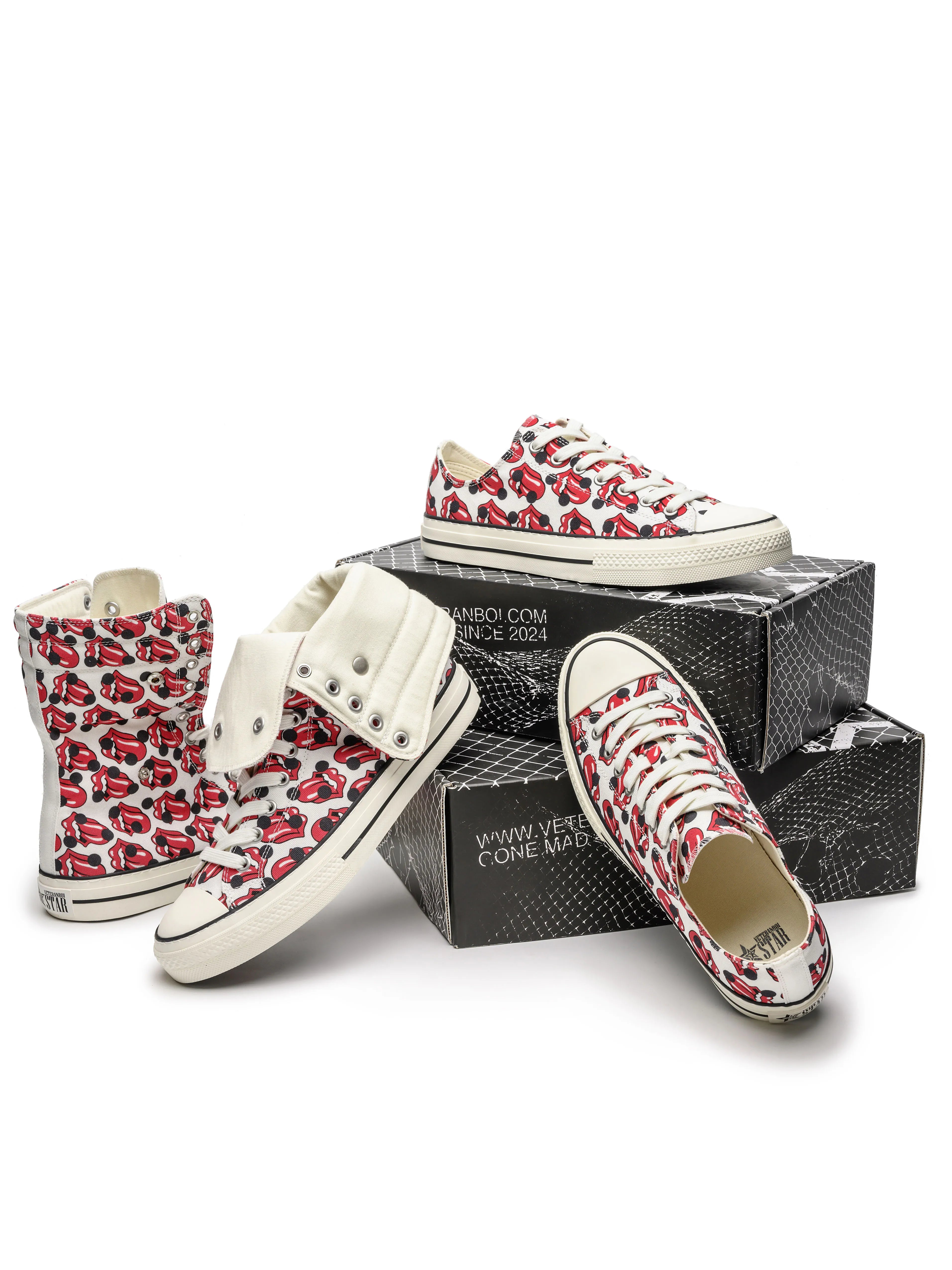 VETERANBOI Tongue Polka Dot Canvas Casual Shoes