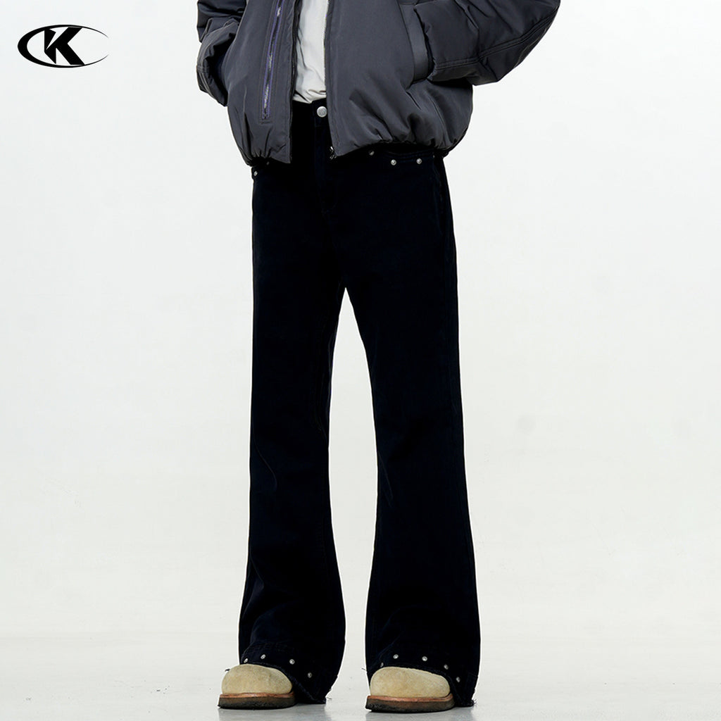 11KN gray-green riveted slim jeans