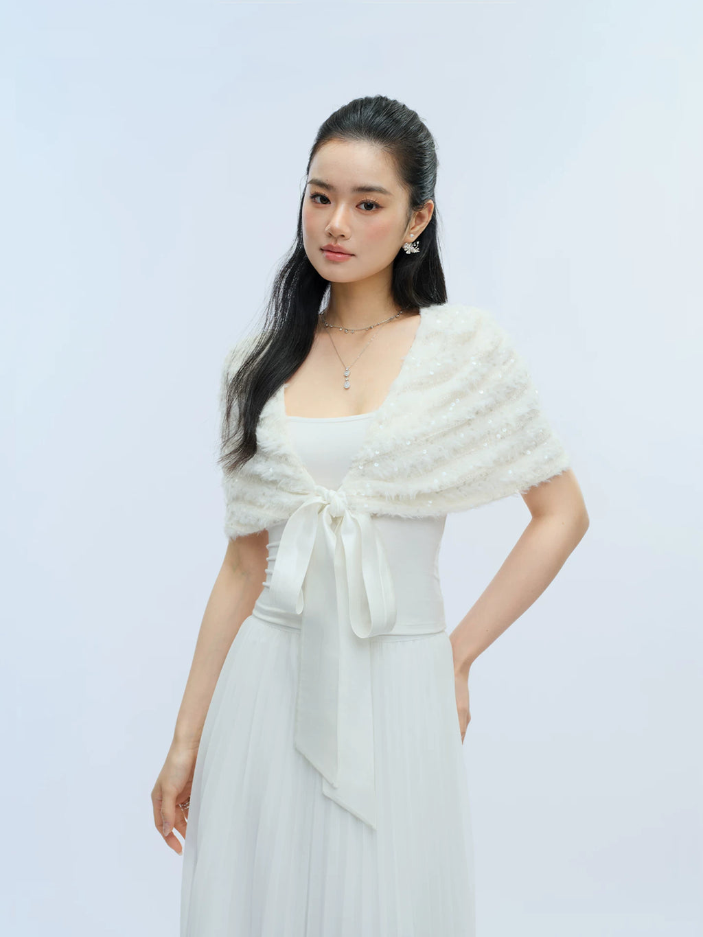 J TheChosen Sequined Plush Strap-on Cardigan Shawl