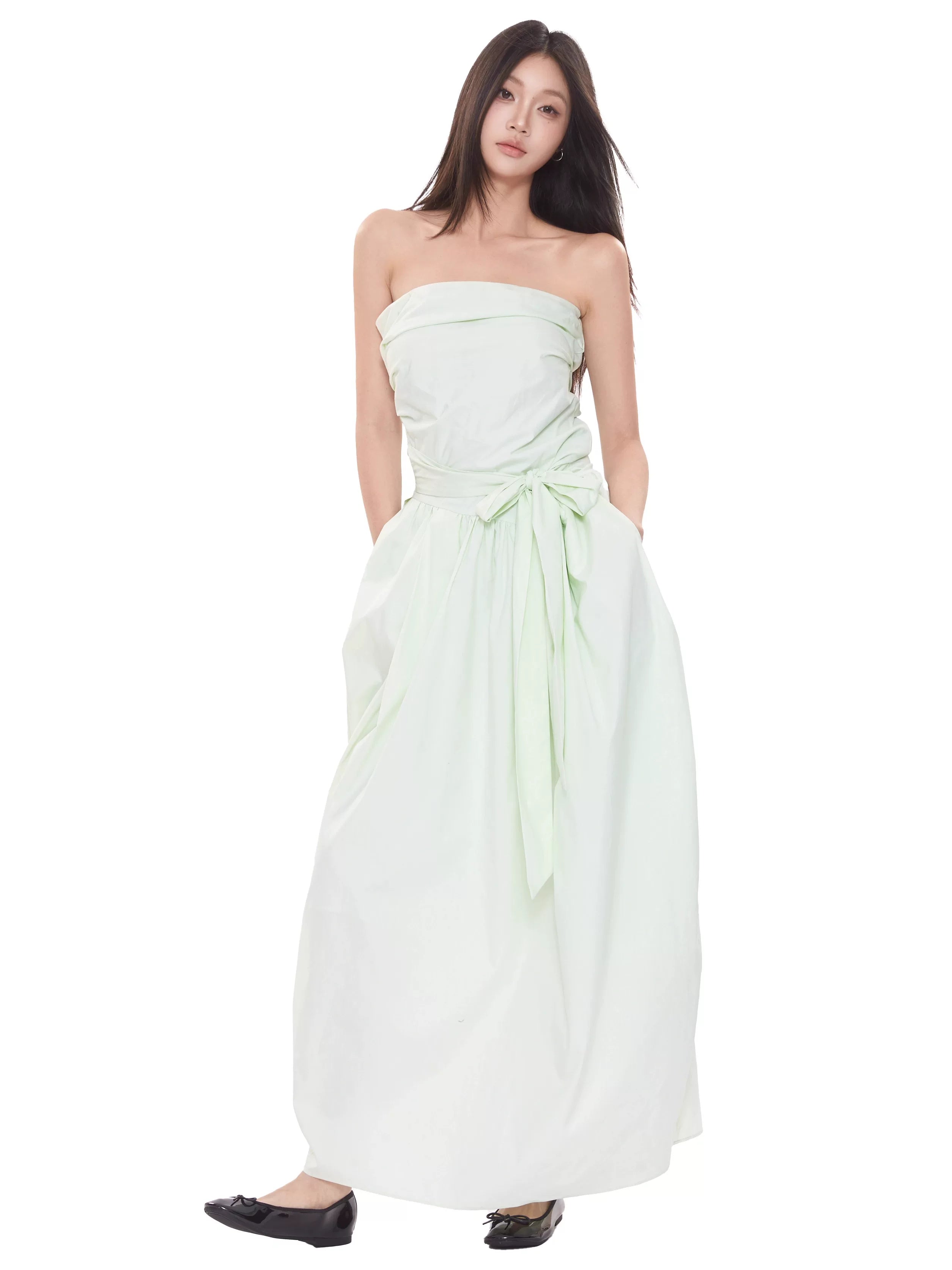 WITHMIN Temperament Thin Strap Waist Tube Top Dress