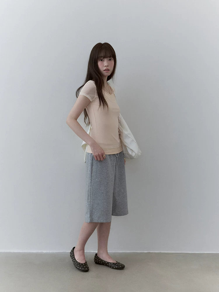 VOOE Fake Two-piece Splicing Mesh Slim Tee