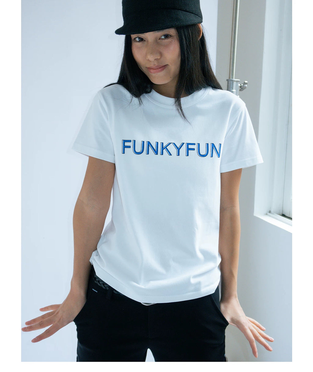FUNKYFUN Contrasting Color Front Shoulder Simple Tee