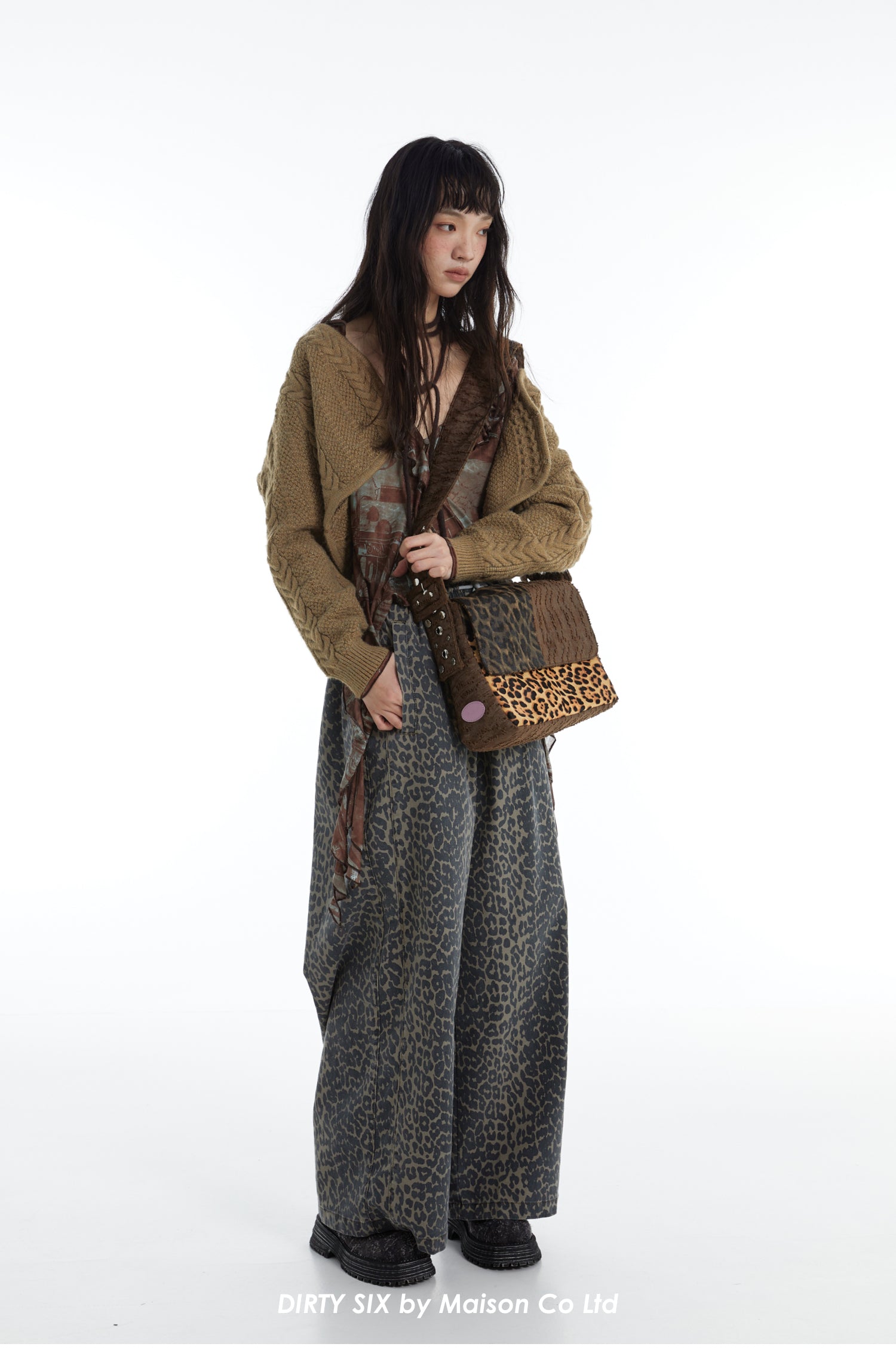 DirtySix "rahrah! Jaguar!" Ah Leopard messenger cow fur bag