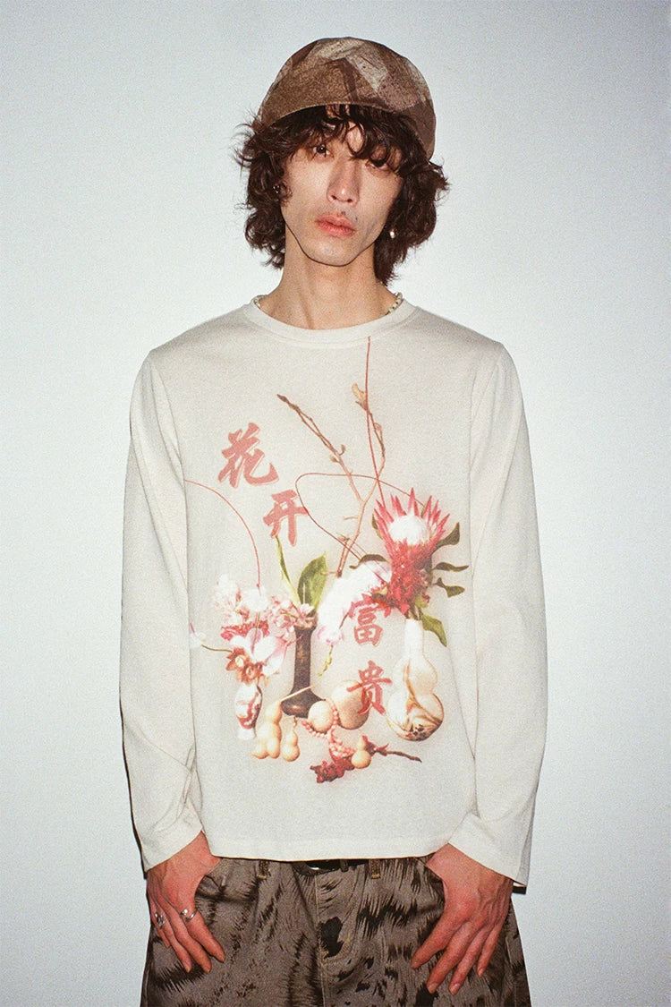 PHYS Chinese Floral Print Lazy Long-sleeved T-shirt