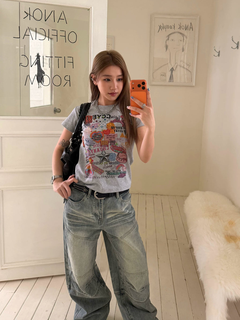 CCYE Graffiti Print Front Shoulder Thin Tee