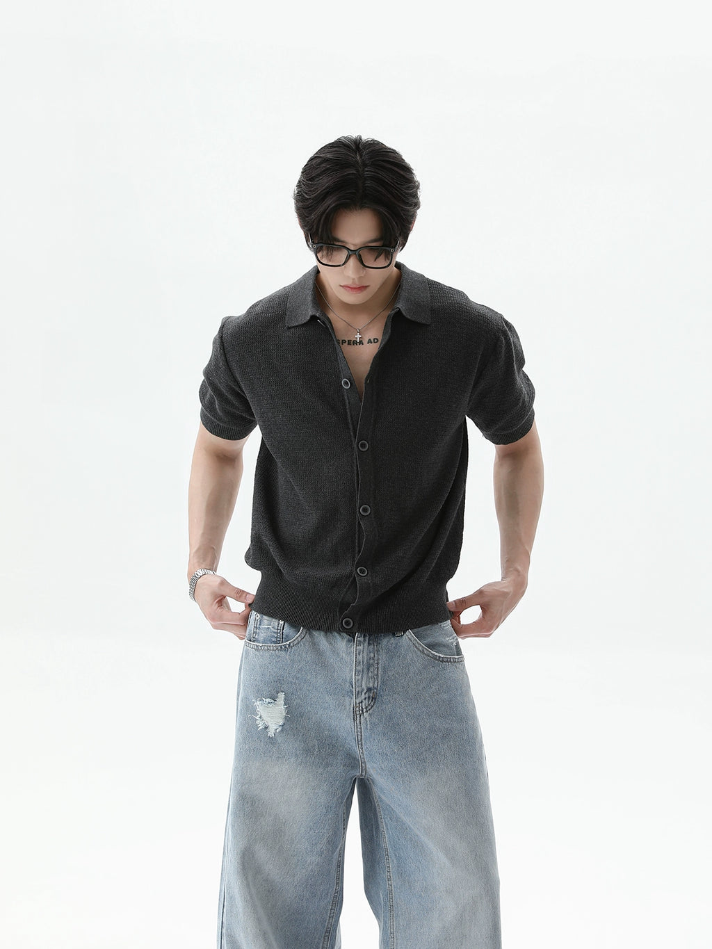 TURNTIDE Vintage Lapel Breasted Knitted Tee