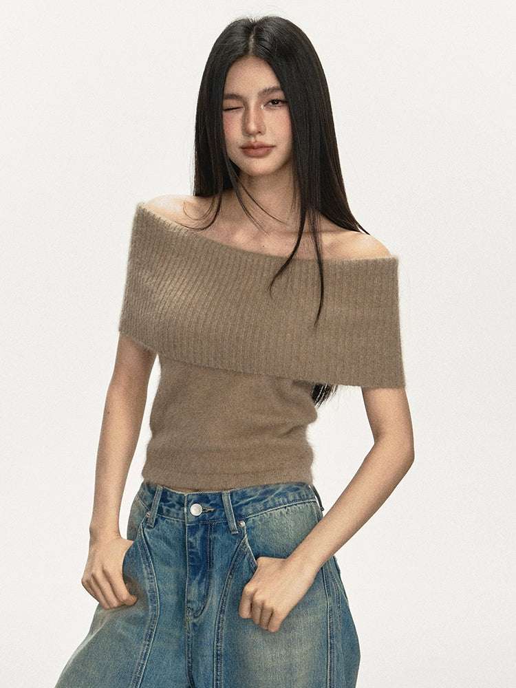 Anna Aneae One-word Shoulder Multi-wear Stacked Collar Knitted Vest