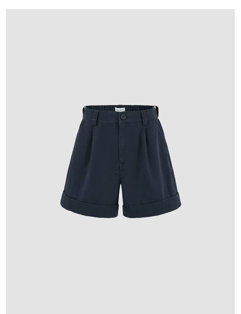 URBAN REVIVO Casual Minimalist Back Elastic Waist Hemmed Shorts