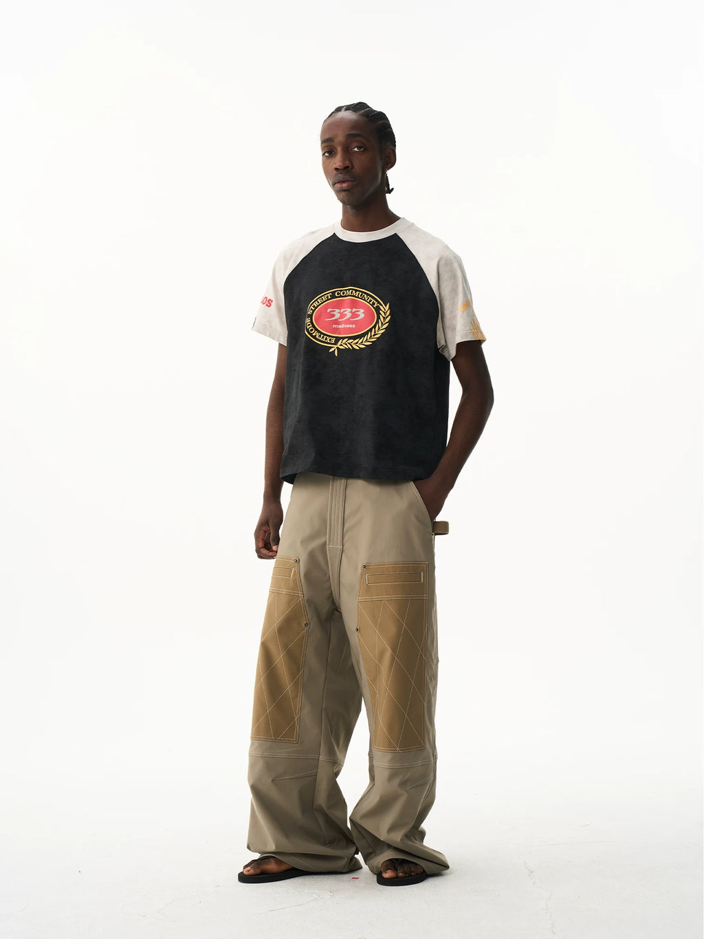 BLINDNOPLAN Stitching Contrasting Color Raglar Sleeve Casual Tee