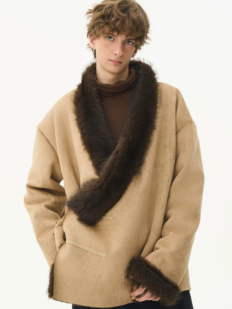 CNEW Horn Buckle Fur Collar Jacket