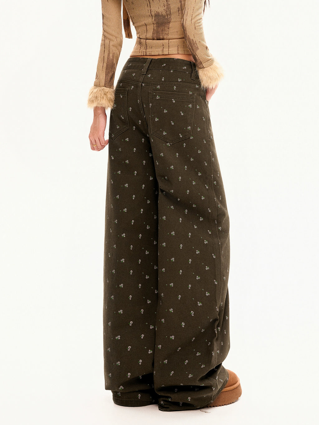 ZAVK Retro Floral Wide-leg Jeans