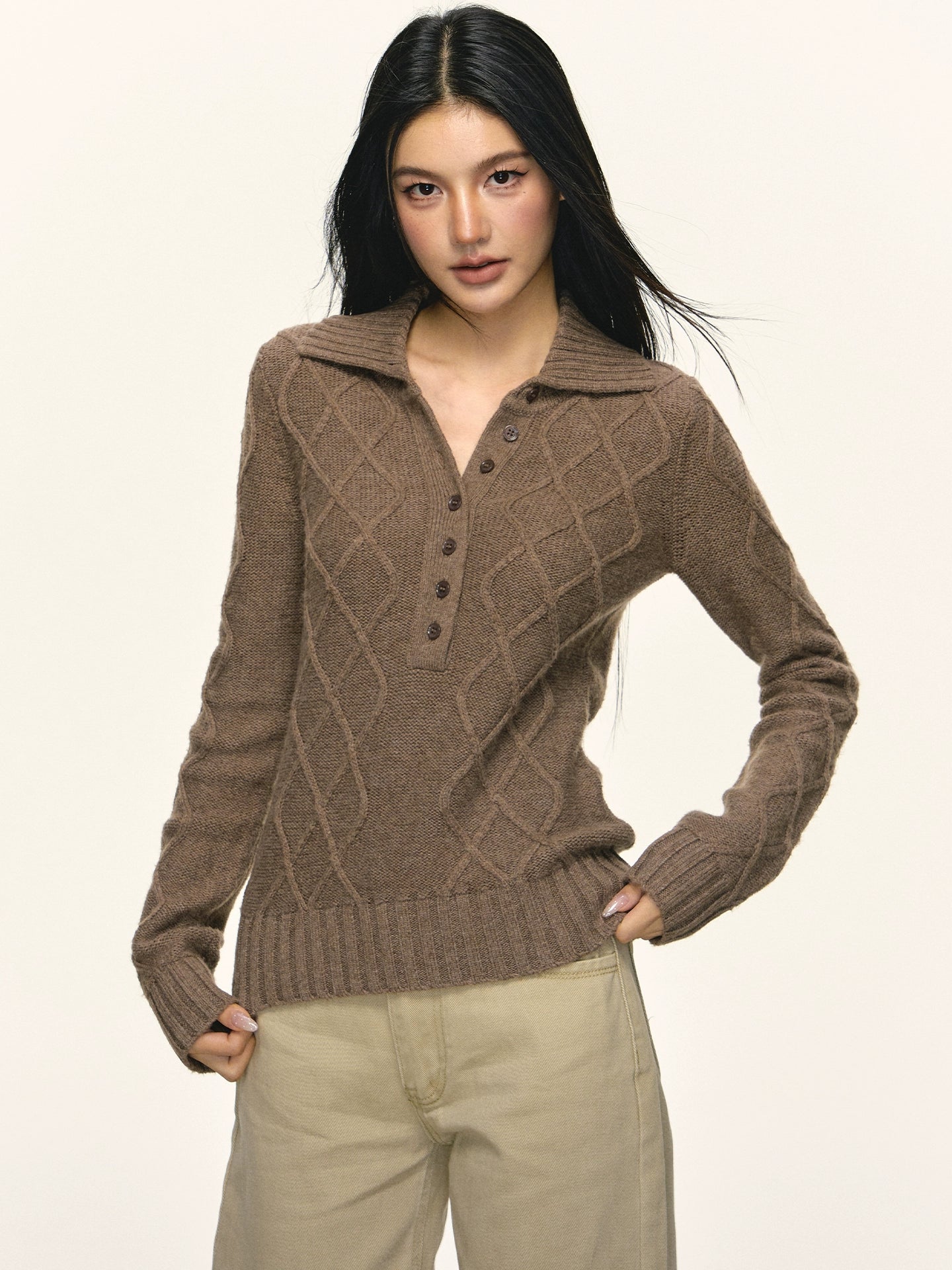 Anna Aneae Retro Temperament Slim Short Knitted Long Sleeves