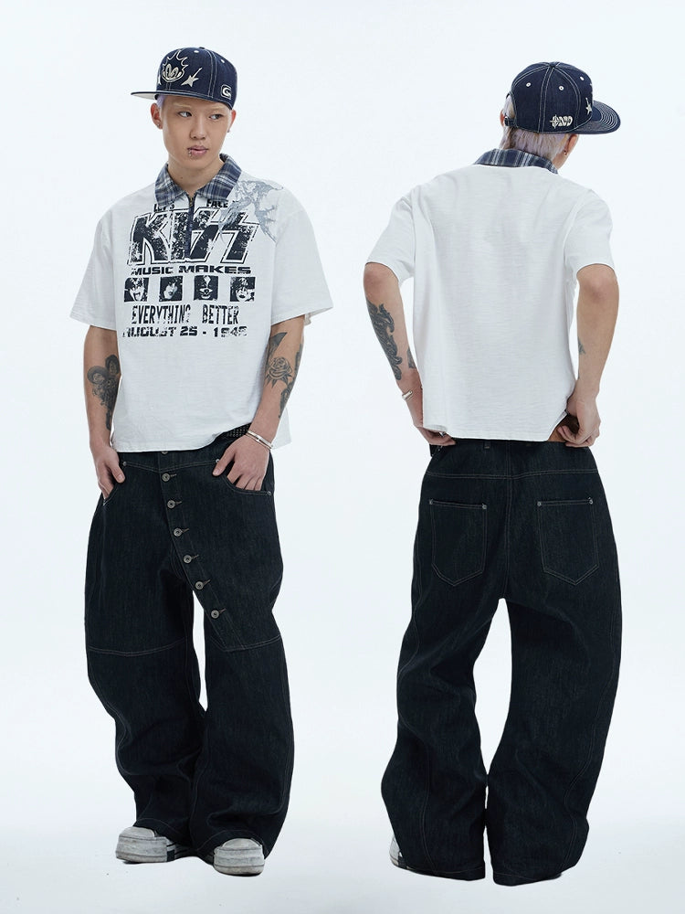 DND4DES Plaid Lapel Polo Shirt Half Zipper Tee