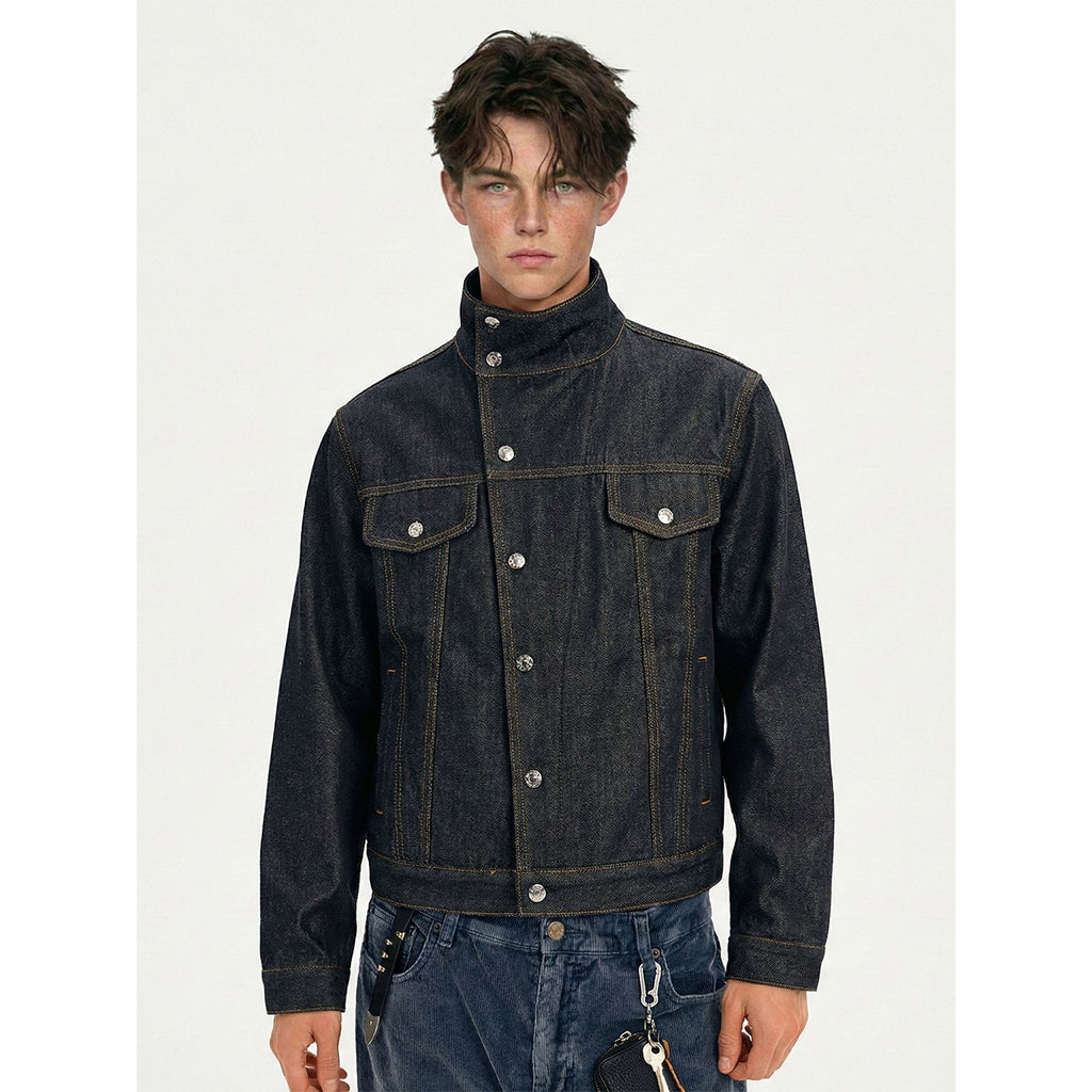 MADEEXTREME Stand-up Collar Casual Denim Jacket