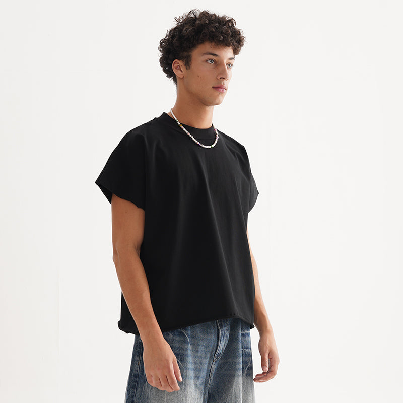 (Clearance) FIVE MEN short rough edge one-piece sleeve pure cotton BOXY Tee