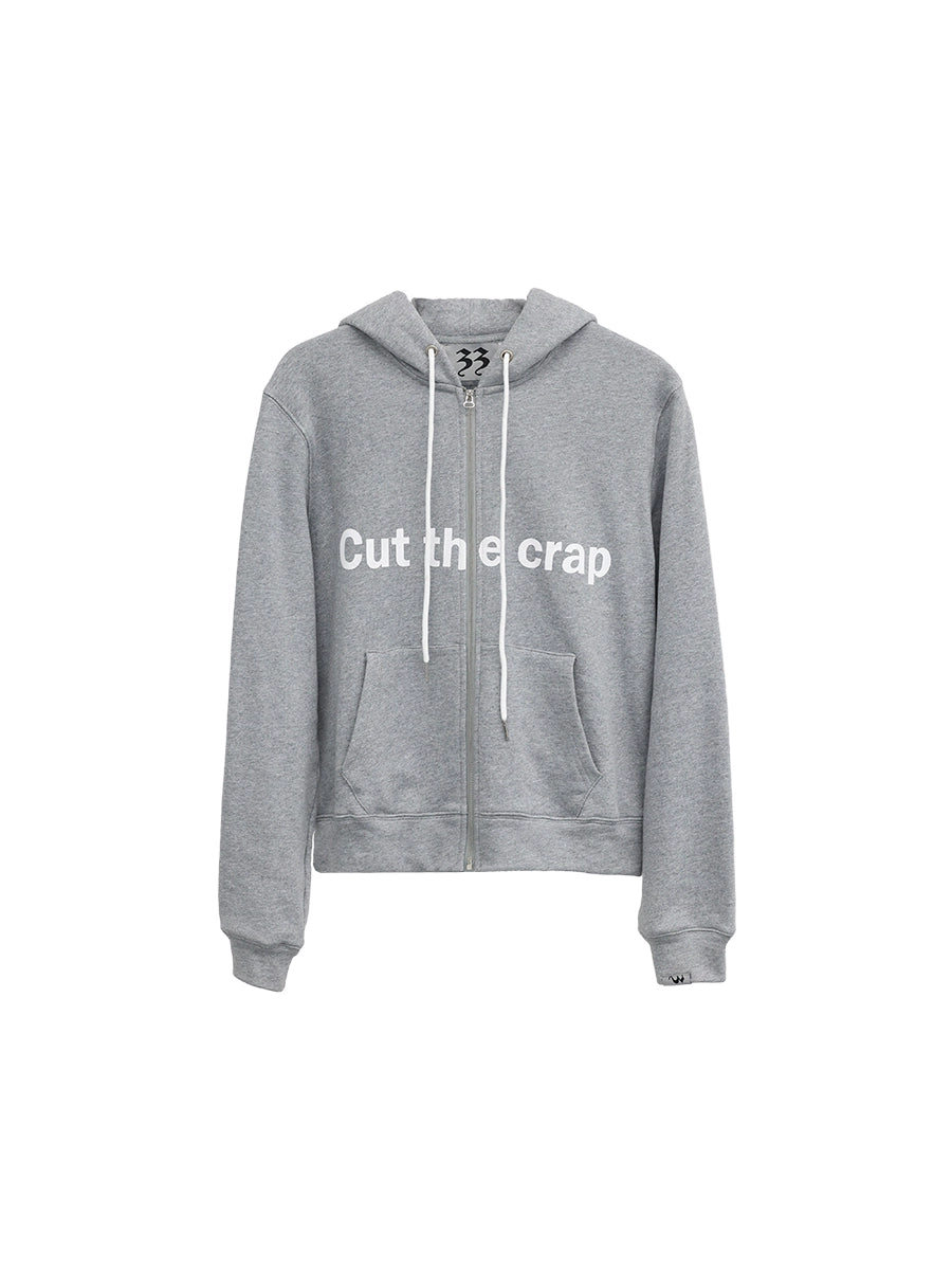 FUZZYKON Drawstring Hooded Letter Front Shoulder Sweater Jacket