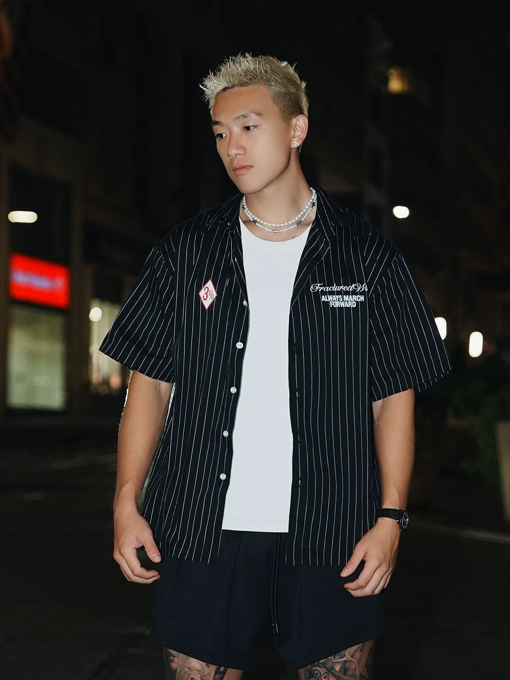 OOTC Vintage Vertical Striped Short Sleeve Shirt