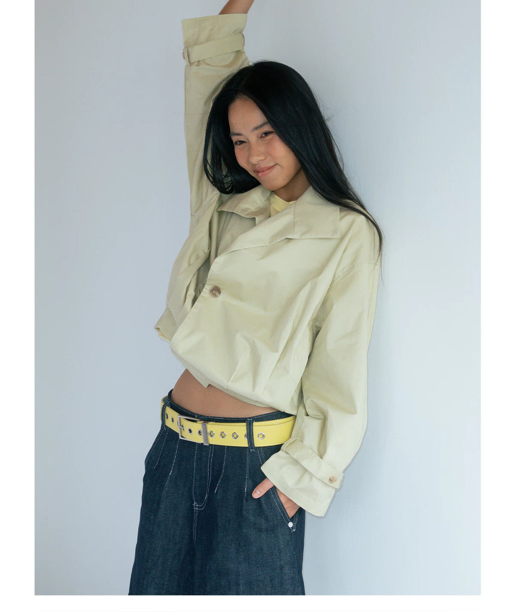 FUNKYFUN Vintage Lapel Waist Pleated Jacket