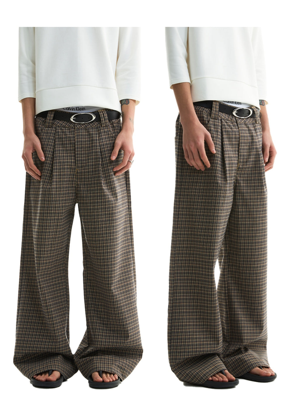 FUNKYFUN Checked Casual Straight Composite Trousers
