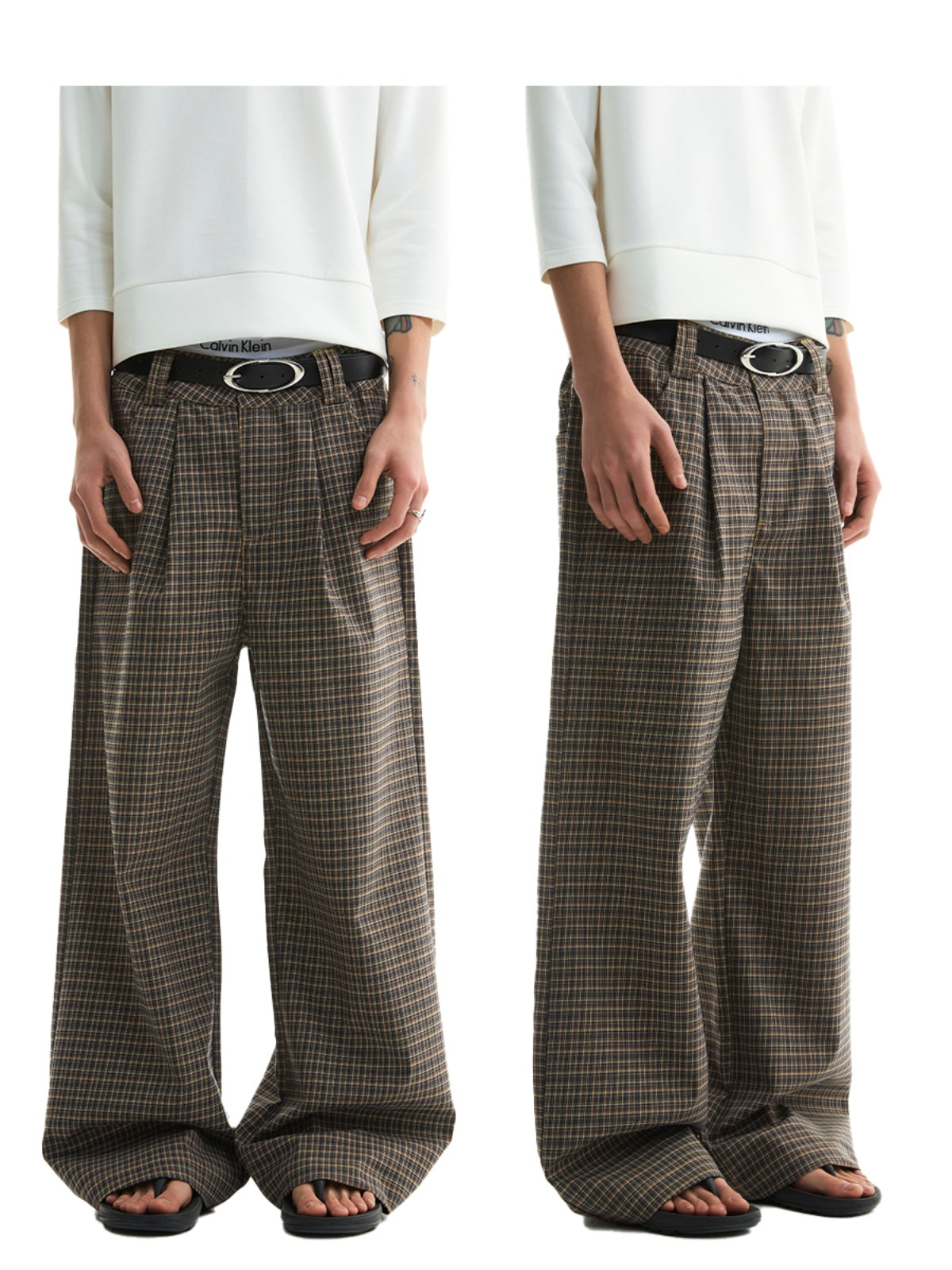 FUNKYFUN Checked Casual Straight Composite Trousers