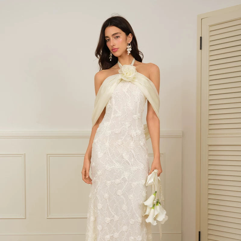 J TheChosen Lace Sequin Streamer Neck Dress
