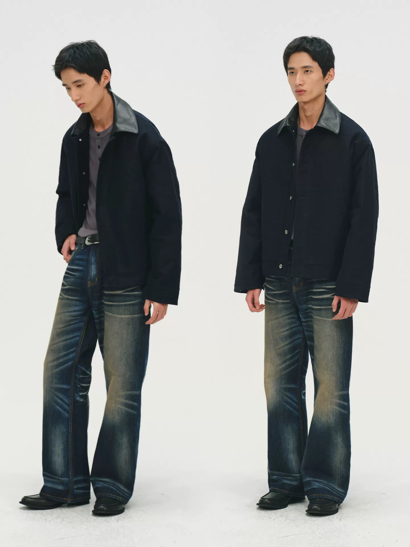 No Logo Cowhide Collar Warm Cotton-padded Jacket