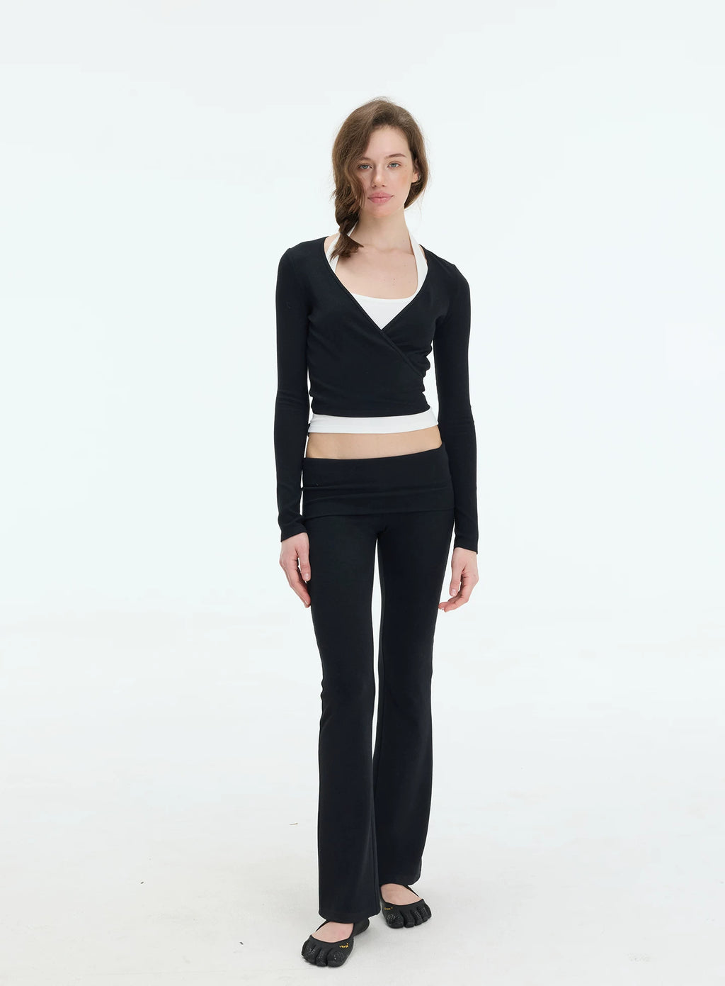 Veryrareme Flanged Slim-Fit Low-rise Yoga Casual Pants