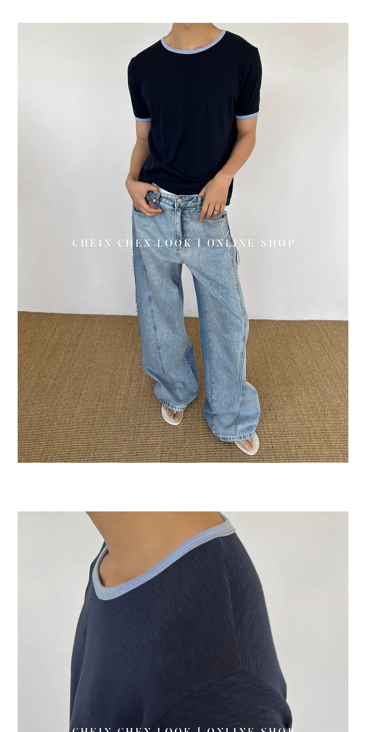 Chein Retro Color Matching Loose Lazy Versatile Tee