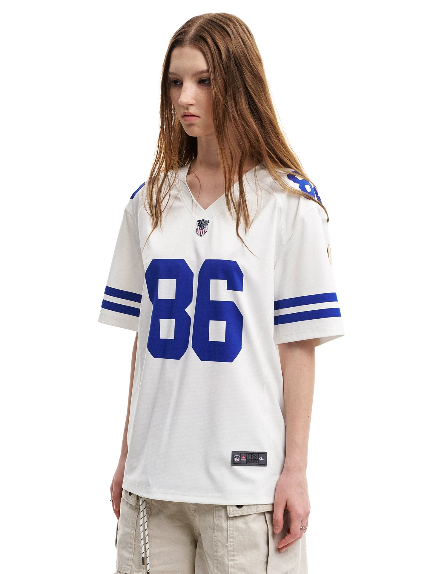 0123Start Retro V-neck Contrasting Loose Tee